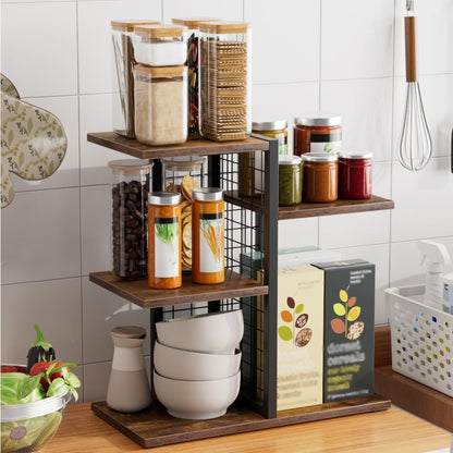4 Tier Desk Shelf Organizer, Desk Shelf for Top of Desk,Adjustable Tabletop Bookshelf Wood Desktop Shelf for Home Office Dorm, Brown