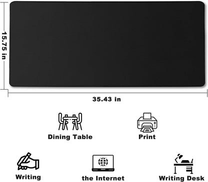 31.5" x 15.7" Waterproof Fabric Desk Pad, Rubber Anti-Slip Base, Stitched Edges No Curling, Fits Laptop Keyboard and Mouse, Smooth Office Mat Large Mouse Pad for Work Game, Black