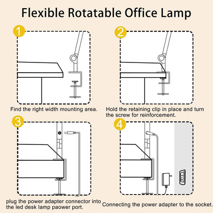 LED Desk Lamp with Clamp & Flexible Arm - 3 Light Sources, 4 Color Modes & 5 Brightness Levels, Eye-Caring Table Light with Memory Function