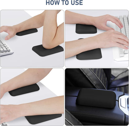 Leolee Elbow Rest Pads for Desk, Black Ergonomic Wrist Rest Arm Rest Pads | Memory Foam & Non-Slip Base, Armrest Cushion Support Pad Relieve Elbow and Wrist Pain for Computer, Office, 2 Packs