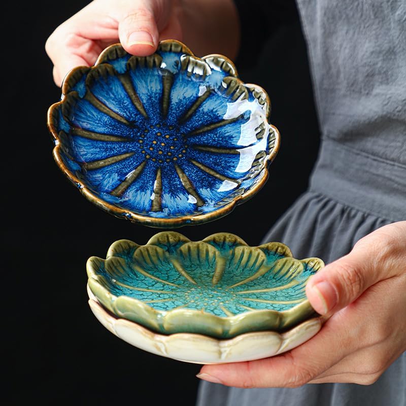 Ring Dish, Kiln Glaze Jewelry Trinket Tray, Gifts for Women I Lotus Leaf Necklace Earrings Holder on Nightstand Bathroom, Ceramic Cute Key Bowl, White. All Jewelries Are NOT Included.