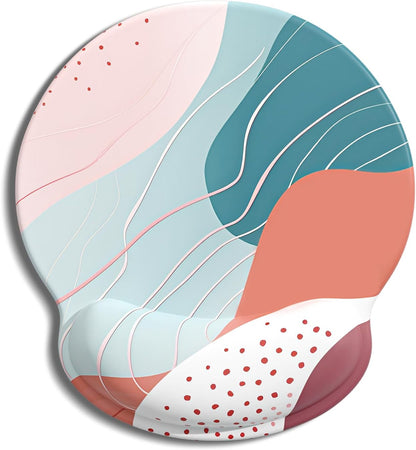 Ergonomic Mouse Pad with Wrist Rest, Comfortable Silicone Non-Slip Computer Pain Relief Gel Mouse Mat with Wrist Support for Gaming, Work, Office, Women & Men, Cute Pattern, Beige