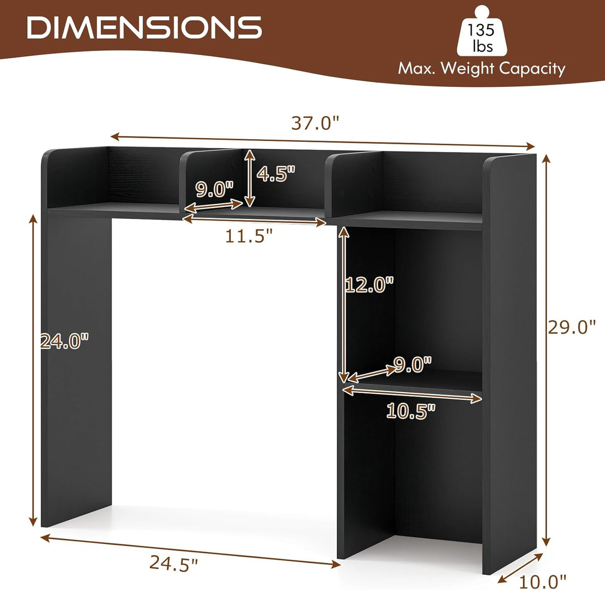 Desktop Bookshelf, Countertop Storage Hutch with 5 Shelves for Computer Desk, Desk 3-Tier Display Rack, Multipurpose Wood Desktop Hutch Storage Organizer for Dorm Office Home