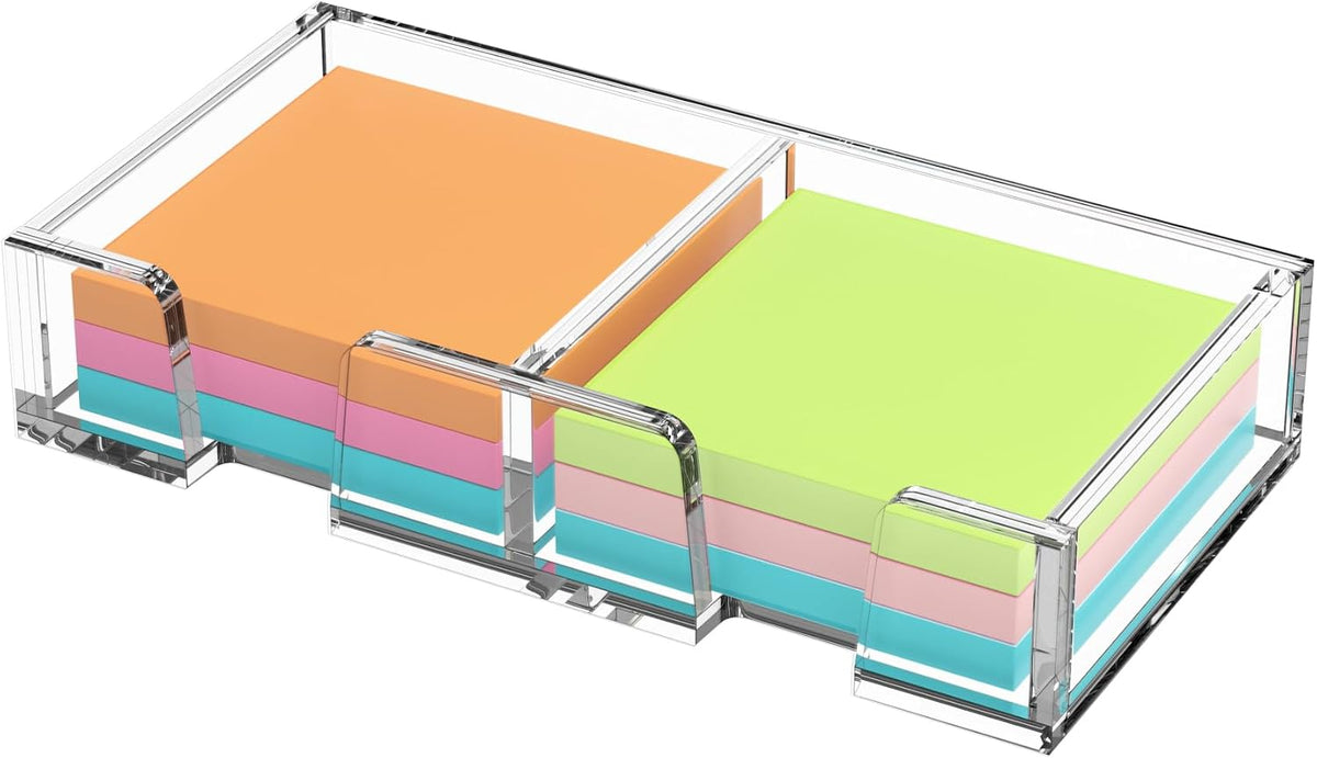 BEEGO Sticky Note Organizer - 4x6 in Crystal Clear Acrylic Notepad Holder & Dispenser for Dorm Room Office Desk Organization
