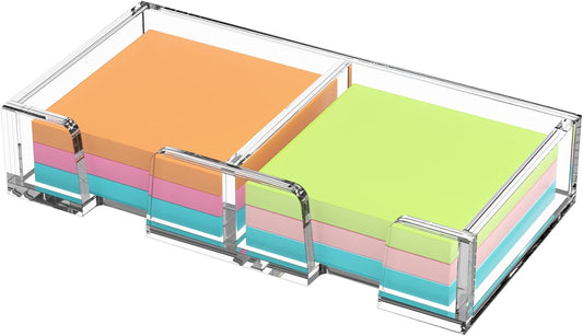 BEEGO Sticky Note Organizer - 4x6 in Crystal Clear Acrylic Notepad Holder & Dispenser for Dorm Room Office Desk Organization