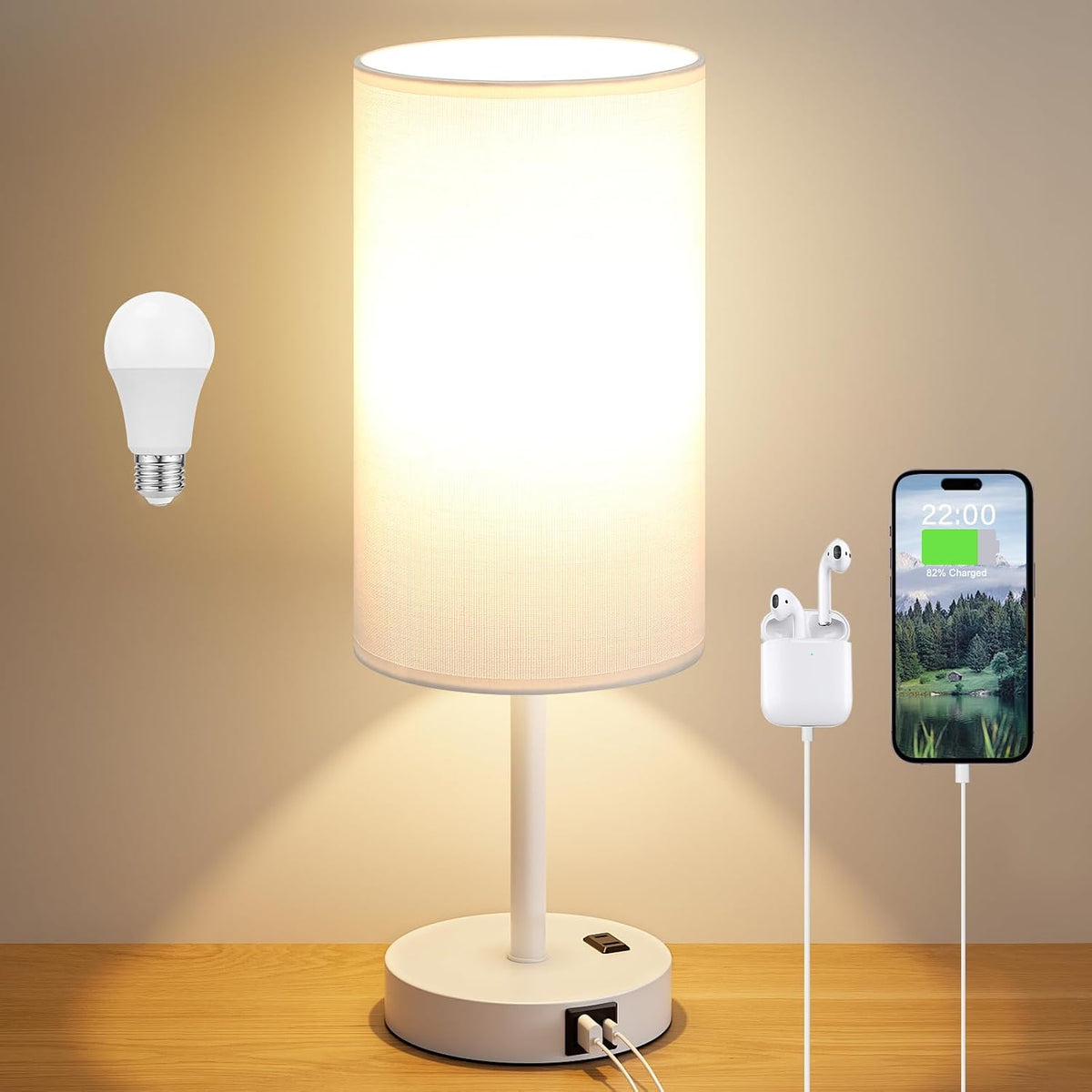 Dicoool Bedside Table Lamp for Bedroom - 3-Way Dimmable Touch Lamp, USB A+C