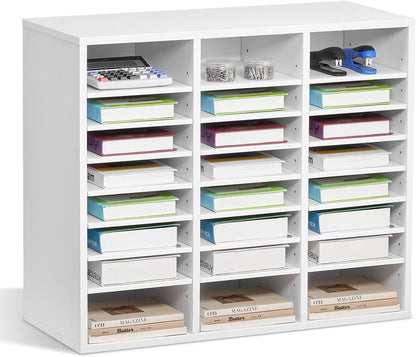 VEVOR Literature Organizers, 12 Compartments Office Mailbox with Adjustable Shelves, Wood Literature Sorter 20.4x12x16.1 inches for Office, Home, Classroom, Mailrooms Organization, EPA Certified White
