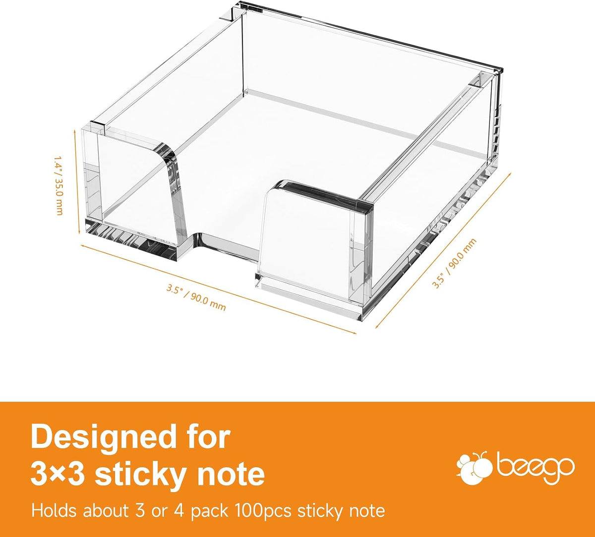 BEEGO Sticky Note Organizer - 4x6 in Crystal Clear Acrylic Notepad Holder & Dispenser for Dorm Room Office Desk Organization