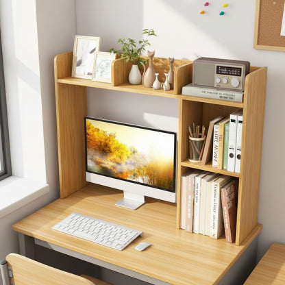 Desktop Bookshelf, Countertop Storage Hutch with 5 Shelves for Computer Desk, Desk 3-Tier Display Rack, Multipurpose Wood Desktop Hutch Storage Organizer for Dorm Office Home