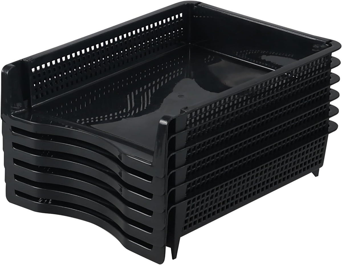 6 Pack Stackable Letter Trays, Plastic File Organizer Tray, Desktop Document File Paper Organizer, Black