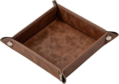 Valet Tray Desktop Storage Organizer – Vegan Leather Catchall Bedside Vanity Tray Nightstand Caddy Holder for Remote Controller, Watch, Keys, Phone, Wallet, Coin, Jewelry (Orange/Black)