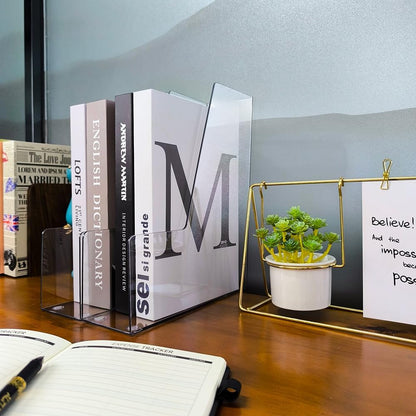 Clear Vertical File Holder, 2 pack, for Home Office | Clear plastic Magazine Organizer, 2-pack. Multi-purpose document organizer for home office, school. Space-saving storage.