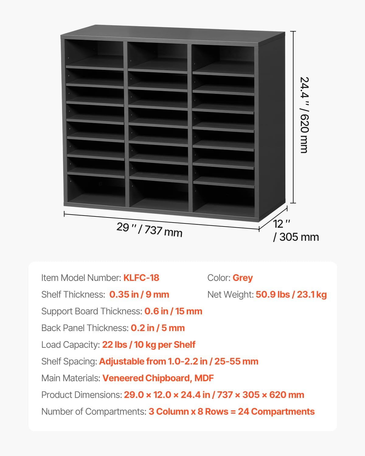 VEVOR Literature Organizers, 12 Compartments Office Mailbox with Adjustable Shelves, Wood Literature Sorter 20.4x12x16.1 inches for Office, Home, Classroom, Mailrooms Organization, EPA Certified White