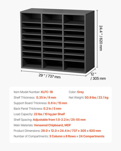 VEVOR Literature Organizers, 12 Compartments Office Mailbox with Adjustable Shelves, Wood Literature Sorter 20.4x12x16.1 inches for Office, Home, Classroom, Mailrooms Organization, EPA Certified White