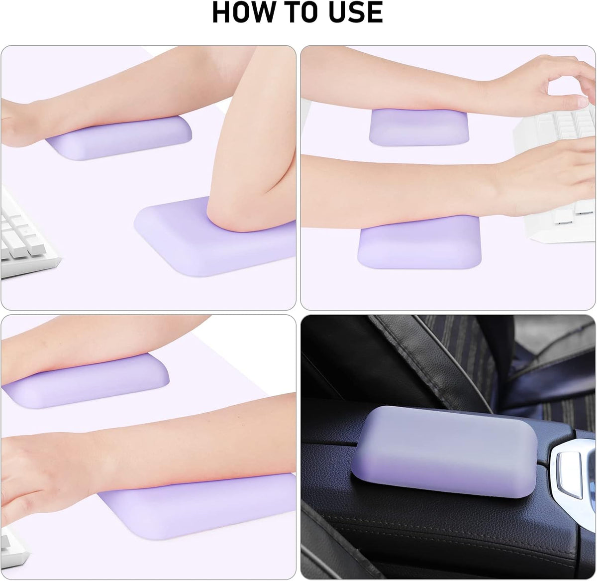 Leolee Elbow Rest Pads for Desk, Black Ergonomic Wrist Rest Arm Rest Pads | Memory Foam & Non-Slip Base, Armrest Cushion Support Pad Relieve Elbow and Wrist Pain for Computer, Office, 2 Packs