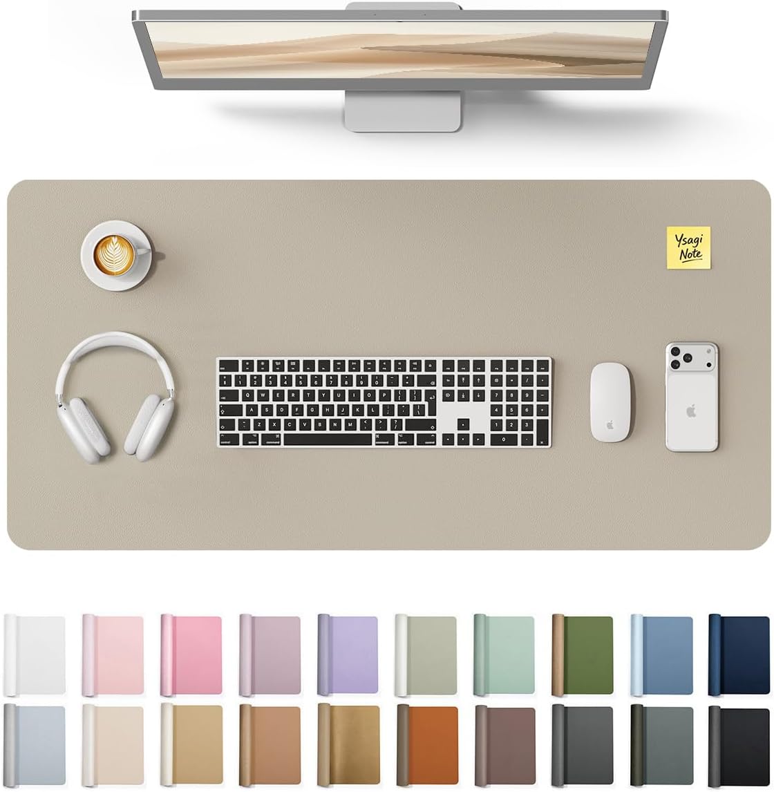YSAGi Leather Desk Pad Protector, Office Desk Mat, Large Mouse Pad, Non-Slip PU Leather Desk Blotter, Waterproof Laptop Desk Writing Pad for Office and Home (23.6" x 13.8", Eggshell) - Colors A