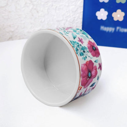 Paper Clip Holder Ceramic Paper Clip Holders Floral Paperclips Holder Dispenser Cute Gold Line Paper Clip Organizer for Desk Binder Clip Holder Bobby Pin Hair Clip Holder Gift for Office Pink Flowers