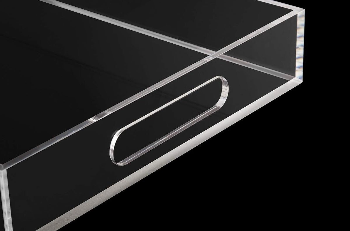 KEVLANG Glossy White Sturdy Acrylic Serving Tray with Handles-12x20 Inch-Serving Coffee Appetizer Breakfast-Kitchen Countertop Makeup Drawer Organizer-Vanity Table Ottoman Decorative Tray