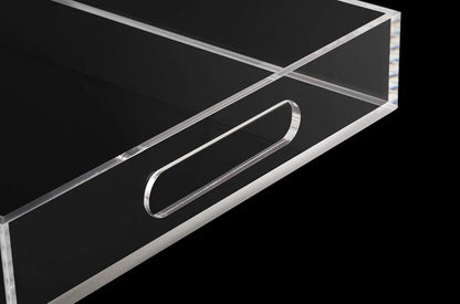 KEVLANG Glossy White Sturdy Acrylic Serving Tray with Handles-12x20 Inch-Serving Coffee Appetizer Breakfast-Kitchen Countertop Makeup Drawer Organizer-Vanity Table Ottoman Decorative Tray