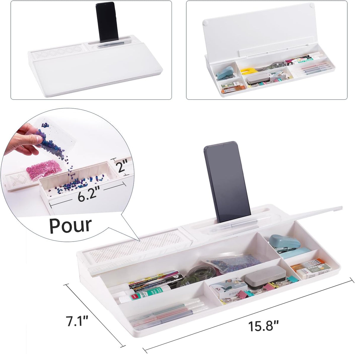 TSJ OFFICE Desktop Whiteboard Dry-Erase-Board - Computer Keyboard Stand White Board Surface Pad with Drawer, Desk Organizers with Accessories for Office, Home, School Supplies - Black