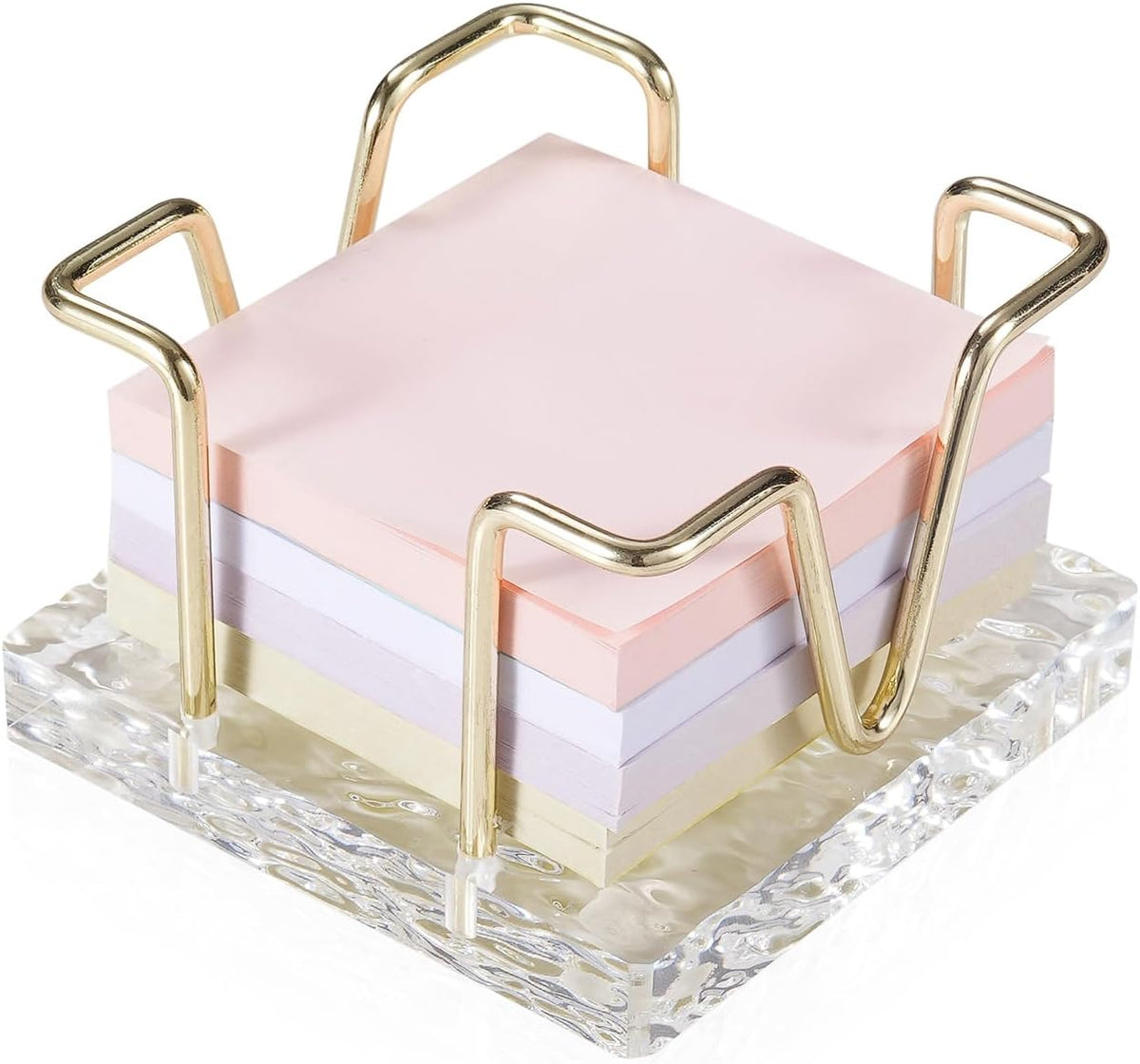 Acrylic Sticky Note Holder, 3 x 3 inch Self-Stick Note Memo Pad Holder for Desk, Notepad Dispenser Organizer for School Office Home, Gold