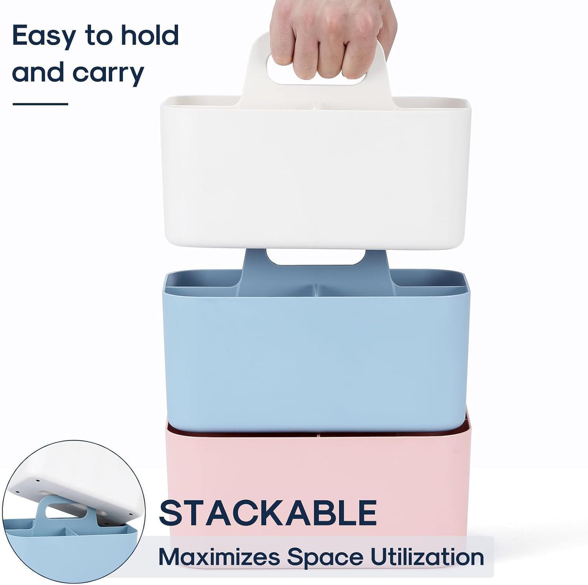 Multiuse Caddy Organizer with Handle, Portable Divided Plastic Tote Bin - Art Craft, Stationary Pen Marker Crayons, Makeup Hair Supplies Storage - Bathroom, Classroom, Dorm, Office, Desk Holder -Black
