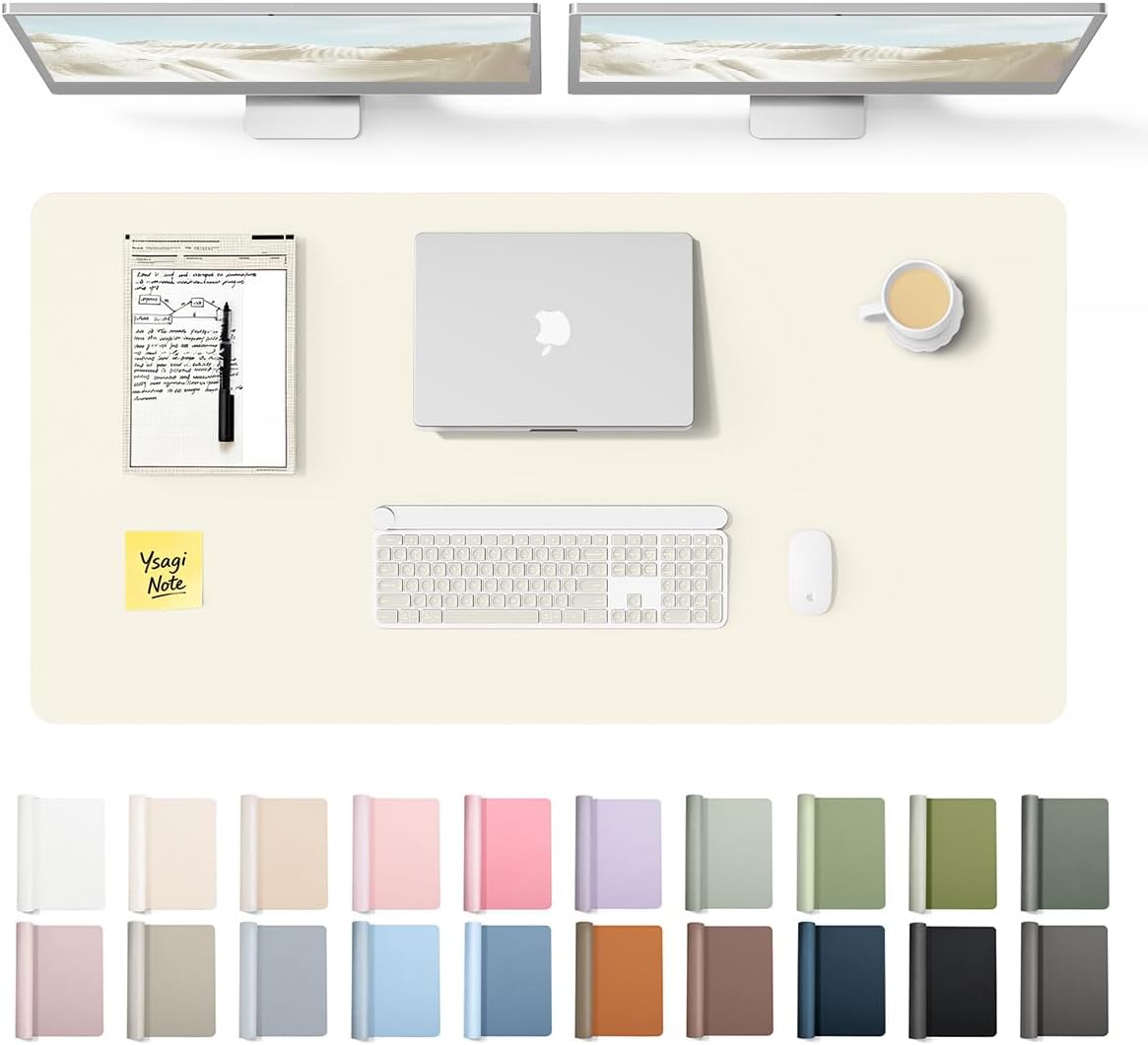 YSAGi Leather Desk Pad Protector, Office Desk Mat, Large Mouse Pad, Non-Slip PU Leather Desk Blotter, Waterproof Laptop Desk Writing Pad for Office and Home (23.6" x 13.8", Eggshell) - Colors A