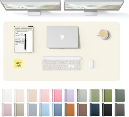 YSAGi Leather Desk Pad Protector, Office Desk Mat, Large Mouse Pad, Non-Slip PU Leather Desk Blotter, Waterproof Laptop Desk Writing Pad for Office and Home (23.6" x 13.8", Eggshell) - Colors A