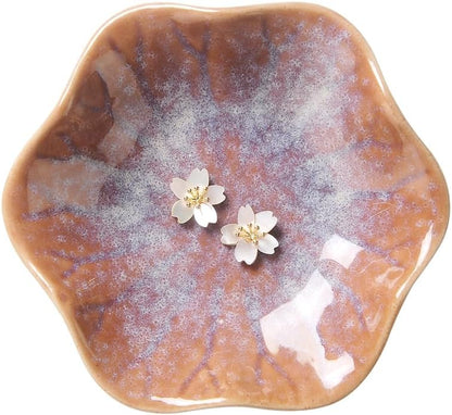 Ring Dish, Kiln Glaze Jewelry Trinket Tray, Gifts for Women I Lotus Leaf Necklace Earrings Holder on Nightstand Bathroom, Ceramic Cute Key Bowl, White. All Jewelries Are NOT Included.