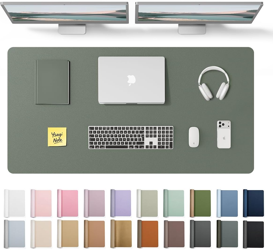 YSAGi Leather Desk Pad Protector, Office Desk Mat, Large Mouse Pad, Non-Slip PU Leather Desk Blotter, Waterproof Laptop Desk Writing Pad for Office and Home (23.6" x 13.8", Eggshell) - Colors A