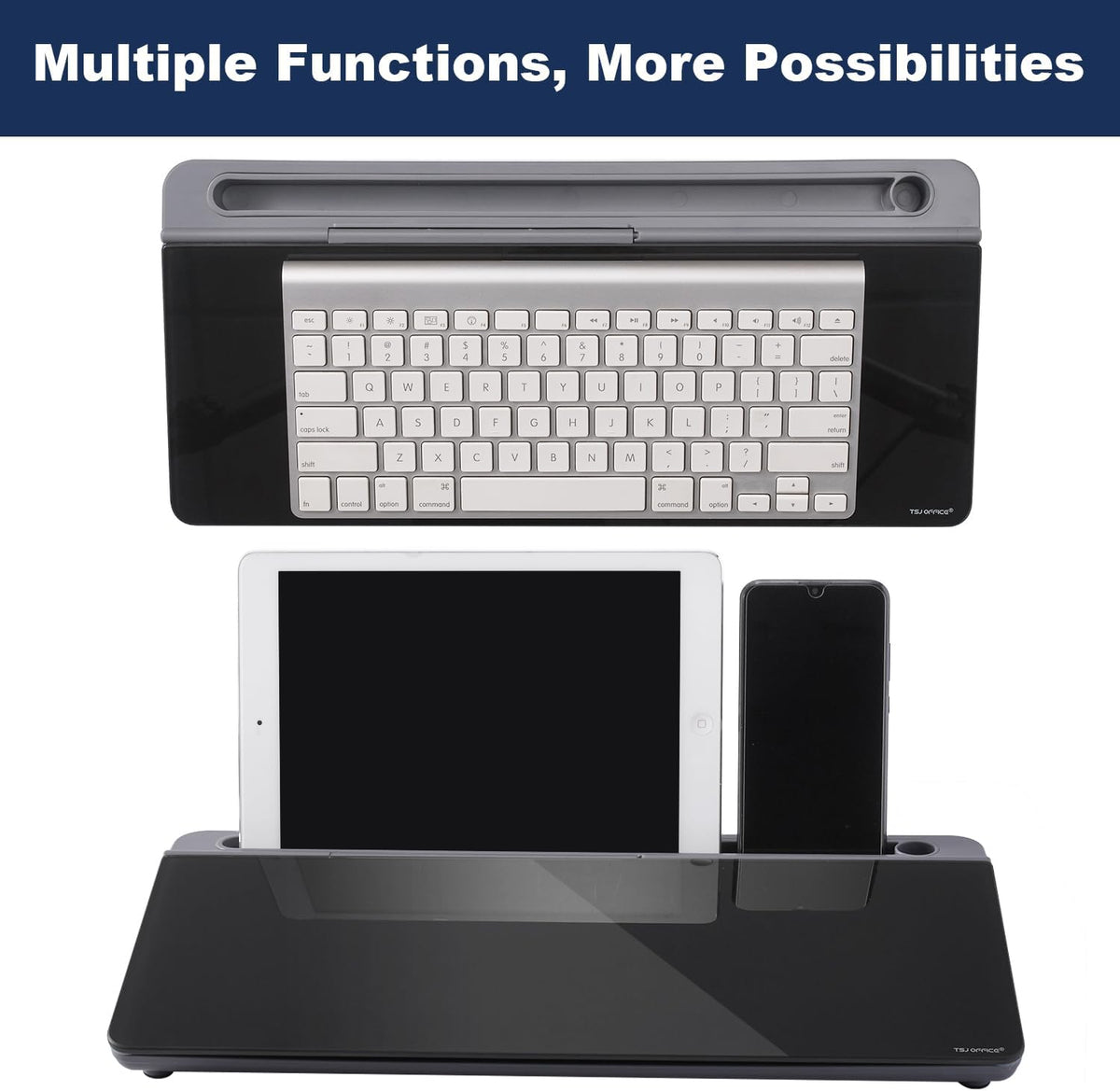 TSJ OFFICE Desktop Whiteboard Dry-Erase-Board - Computer Keyboard Stand White Board Surface Pad with Drawer, Desk Organizers with Accessories for Office, Home, School Supplies - Black