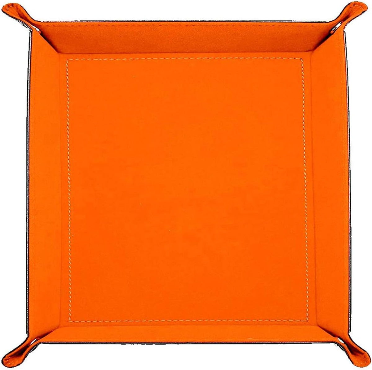 Valet Tray Desktop Storage Organizer – Vegan Leather Catchall Bedside Vanity Tray Nightstand Caddy Holder for Remote Controller, Watch, Keys, Phone, Wallet, Coin, Jewelry (Orange/Black)