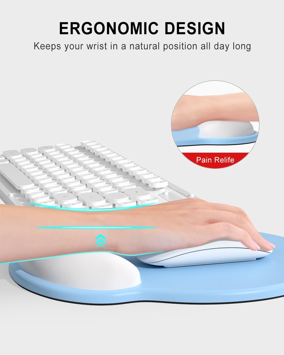 Ergonomic Mouse Pad with Wrist Rest, Comfortable Silicone Non-Slip Computer Pain Relief Gel Mouse Mat with Wrist Support for Gaming, Work, Office, Women & Men, Cute Pattern, Beige