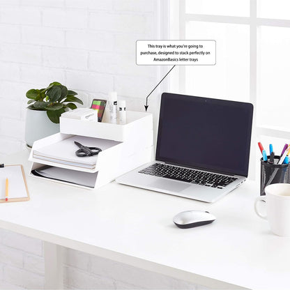 Amazon Basics Rectangular Plastic Desk Organizer with Storage Trays, Accessory Tray for Office Supplies and Pen Holder, 9.4 x 6.7 x 2 inch, Black