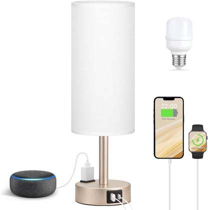 Fenmzee Bedside Table Lamp for Bedroom - Dimmable Touch, USB A+C, AC Outlet
