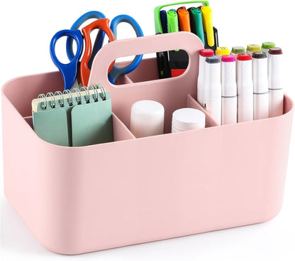 Multiuse Caddy Organizer with Handle, Portable Divided Plastic Tote Bin - Art Craft, Stationary Pen Marker Crayons, Makeup Hair Supplies Storage - Bathroom, Classroom, Dorm, Office, Desk Holder -Black