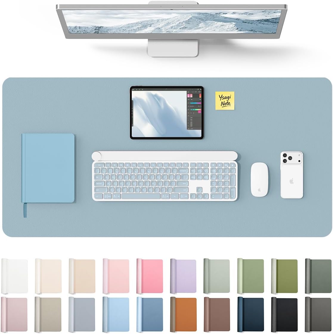 YSAGi Leather Desk Pad Protector, Large Mouse Pad, Non-Slip PU Leather Desk Blotter, Waterproof Writing Pad for Office and Home (31.5" x 15.8", Eggshell) - Colors B