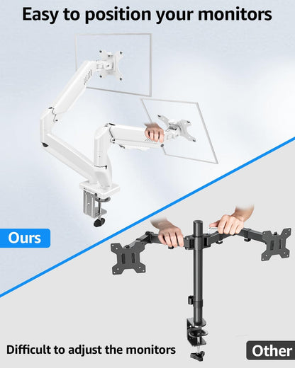 Dual Monitor Stand fits up to 32 inch, 4.4-19.8 lbs Computer Screens, Dual Monitor Desk Mount Height Adjustable, Monitor Arms for 2 Monitors, Home Office VESA Mounts, Freelift White