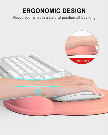 Ergonomic Mouse Pad with Wrist Rest, Comfortable Silicone Non-Slip Computer Pain Relief Gel Mouse Mat with Wrist Support for Gaming, Work, Office, Women & Men, Cute Pattern, Beige