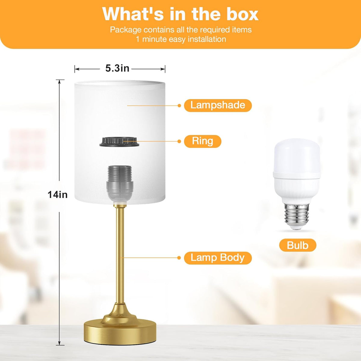Fenmzee Bedside Table Lamp for Bedroom - Dimmable Touch, USB A+C, AC Outlet