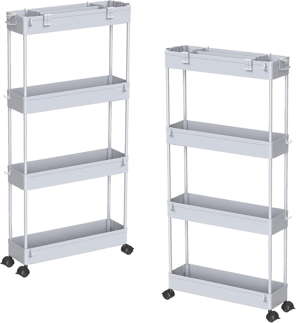 SPACELEAD Slim Storage Cart 4 Tier,Bathroom Organizer Rolling Utility, Mobile Shelving Unit Slide Out for Office, Kitchen, Laundry Room & Narrow Places,White