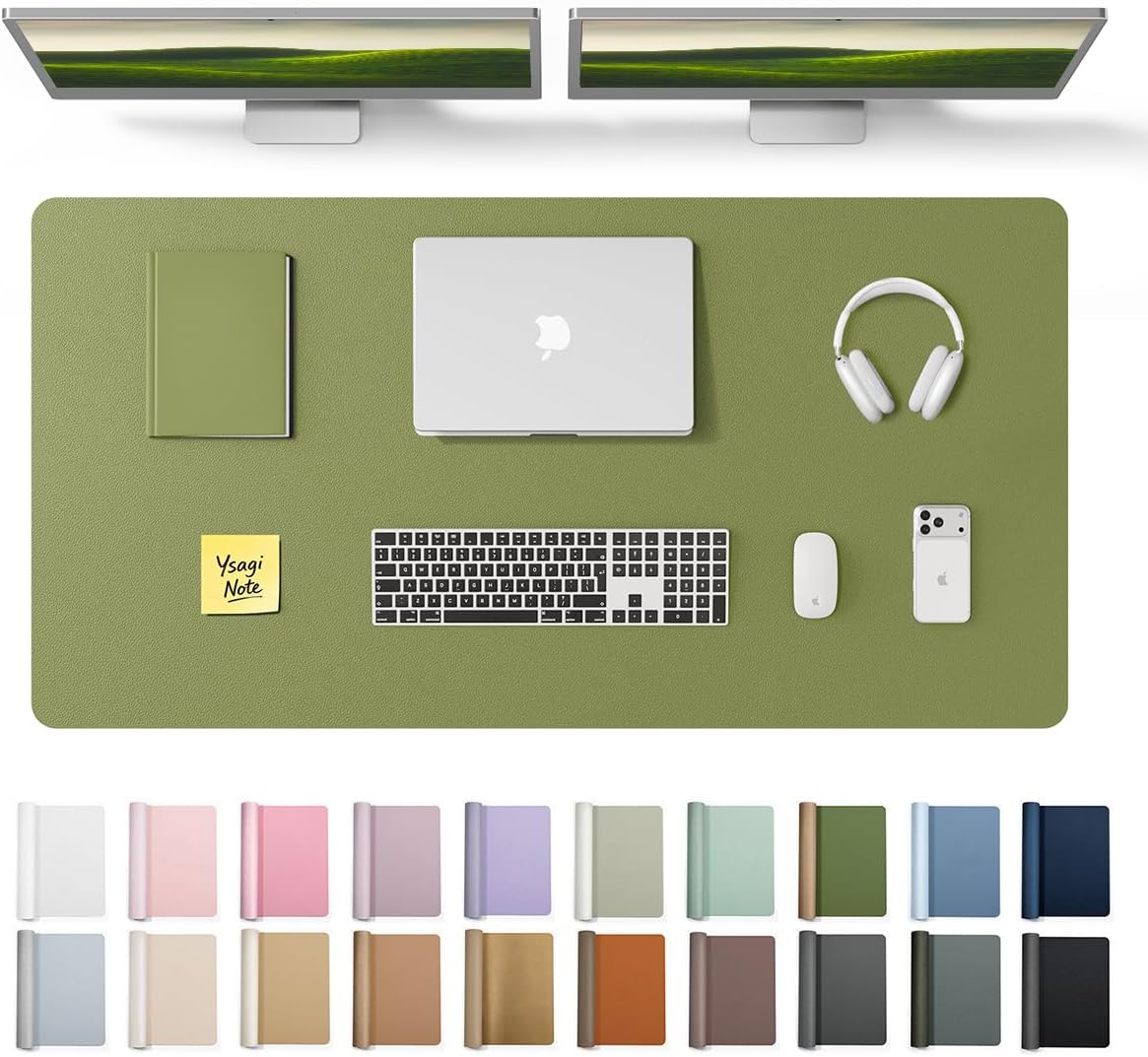 YSAGi Leather Desk Pad Protector, Office Desk Mat, Large Mouse Pad, Non-Slip PU Leather Desk Blotter, Waterproof Laptop Desk Writing Pad for Office and Home (23.6" x 13.8", Eggshell) - Colors B