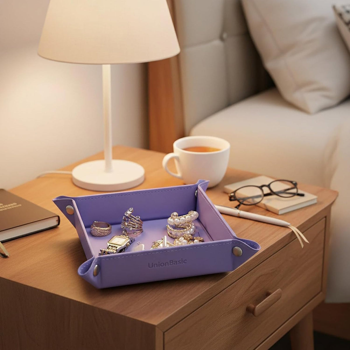 Small Valet Tray, Jewelry Tray for Rings Watches Earrings, Entryway Catchall Caddy for Coins Keys Change, Nightstand Bedside Valet Holder, Trays for Electronic Gadgets, Beige - Colors A