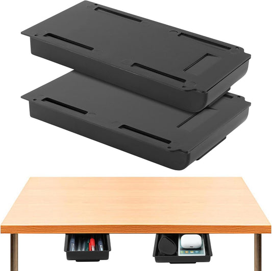 2pcs Under Desk Drawer, Self-Adhesive Pull Out Table Tray, Stick On Desk Drawer Pencil Holder Mounted Desktop Stationery Storage Organizer for Office Supplies & Home Essentials
