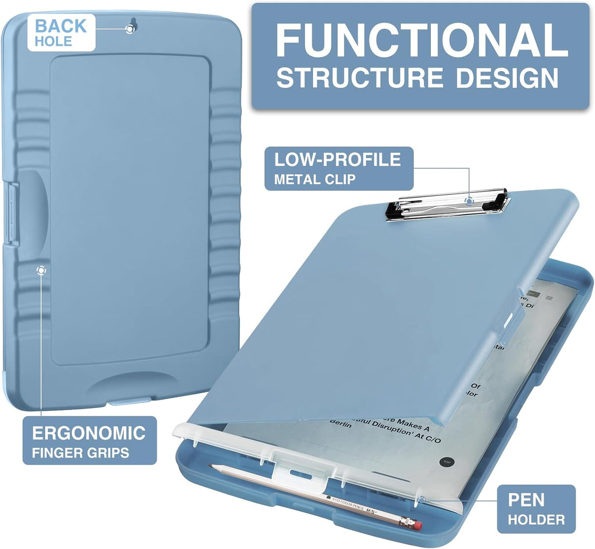 Clipboard with Storage, Clip Board 8.5 x 11 with Pen Holder, High Capacity Plastic Organization Case Box for Letter Legal A4 Size Paper, Nurses Teachers Must Haves, School & Office Supplies