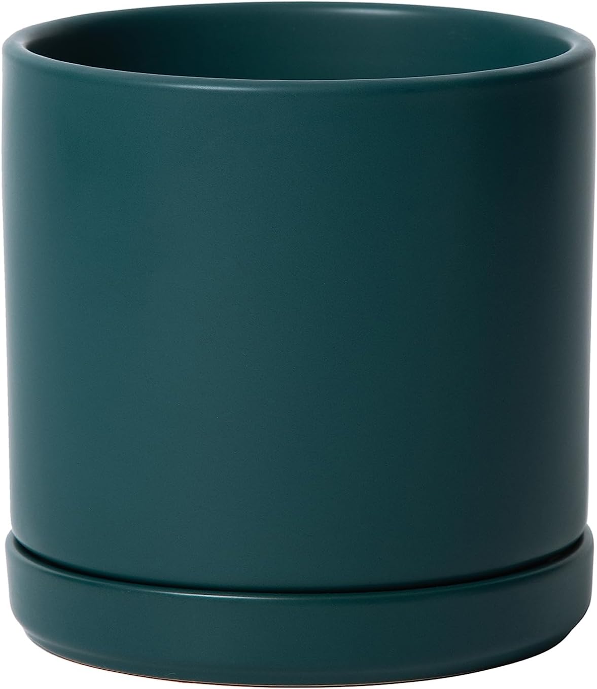 D'vine Dev 4.7 Inch Ceramic Planter Pot with Drainage Hole and Saucer, Indoor Cylinder Round Planter Pot, Teal, 94-O-B-9