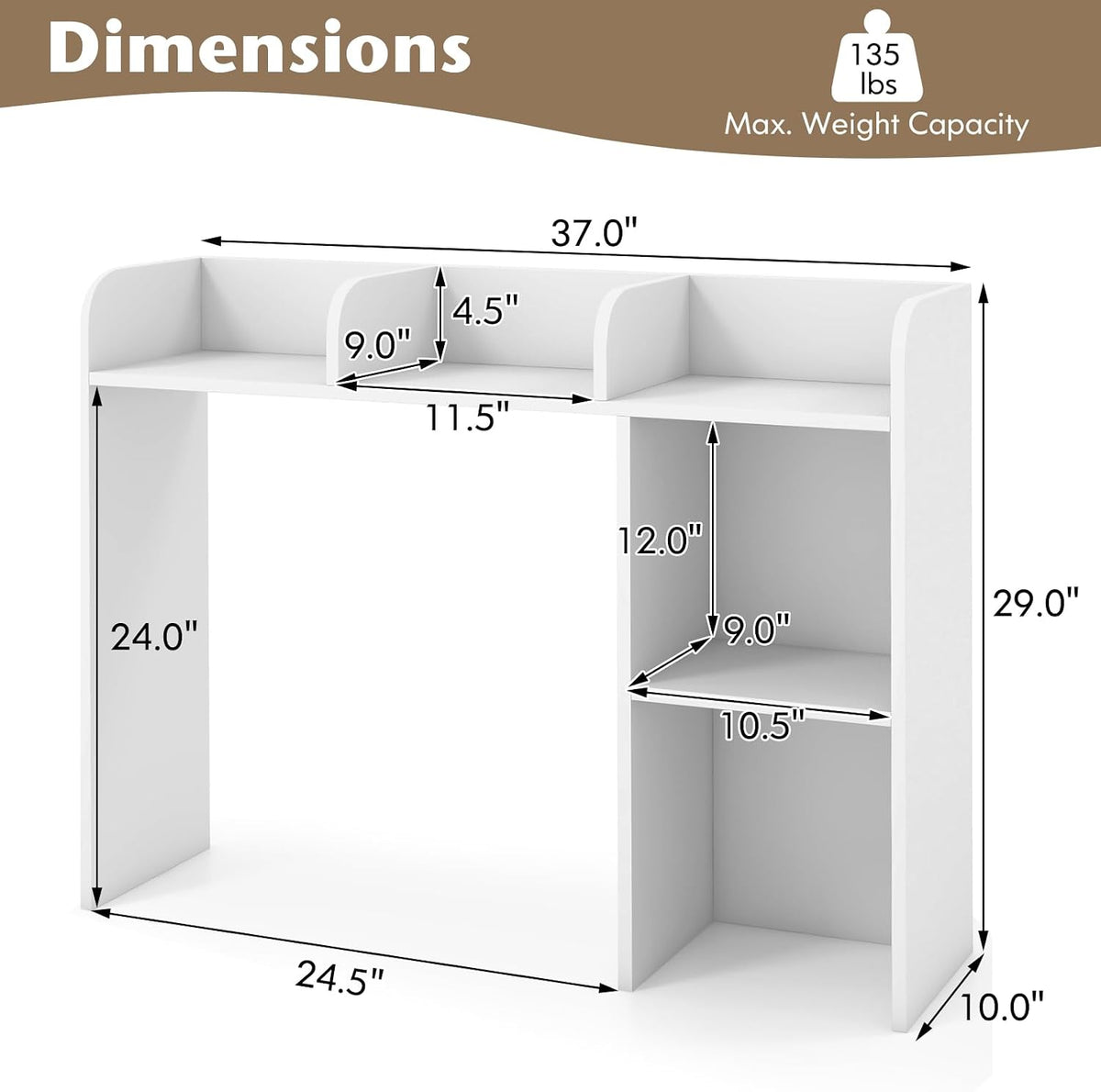 Desktop Bookshelf, Countertop Storage Hutch with 5 Shelves for Computer Desk, Desk 3-Tier Display Rack, Multipurpose Wood Desktop Hutch Storage Organizer for Dorm Office Home