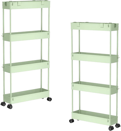 SPACELEAD Slim Storage Cart 4 Tier,Bathroom Organizer Rolling Utility, Mobile Shelving Unit Slide Out for Office, Kitchen, Laundry Room & Narrow Places,White