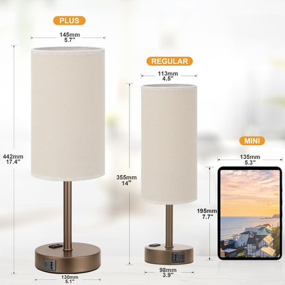 Fenmzee Bedside Table Lamp for Bedroom - Dimmable Touch, USB A+C, AC Outlet