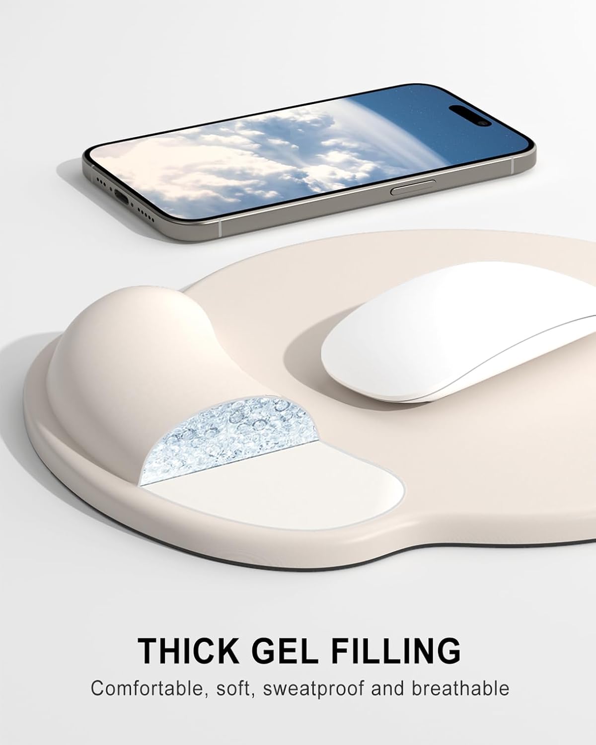 Ergonomic Mouse Pad with Wrist Rest, Comfortable Silicone Non-Slip Computer Pain Relief Gel Mouse Mat with Wrist Support for Gaming, Work, Office, Women & Men, Cute Pattern, Beige